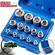 MARITA1 14PCS/Set Hexagon Socket Nut Socket, External Hex 1/4" 3/8" 1/2" Wrench Head Star Socket Set