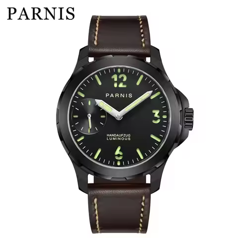 44mm Parnis 100m Waterproof Manual Winding Movement Men Casual Wristwatch Luminous Mark