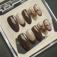 Bicancia - Coffee Tone Nude ellegance Press on Nails Arsthetic| False Nails | Press on nails flower 
