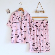 ชุดนอน Muslin Pajamas Silk Satin รุ่น Rosy Butterfly Charm (N5190 T5190 L5190) | ชุดนอนผู้หญิง