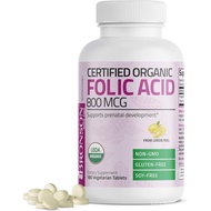 Bronson Organic Folic Acid (Vitamin B9 Folate) 800 mcg Folate from Lemon Peel, 180 Tablets
