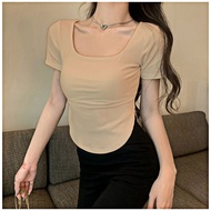Atasan remaja gen z Bisa COD Square Neck Short Sleeve Shirt Blouse Wanita