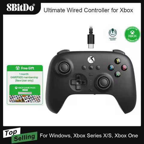 8BitDo Ultimate Wired Controller Gamepad Hall Effect Joystick with Game Pass for Xbox Series S/X, Xb