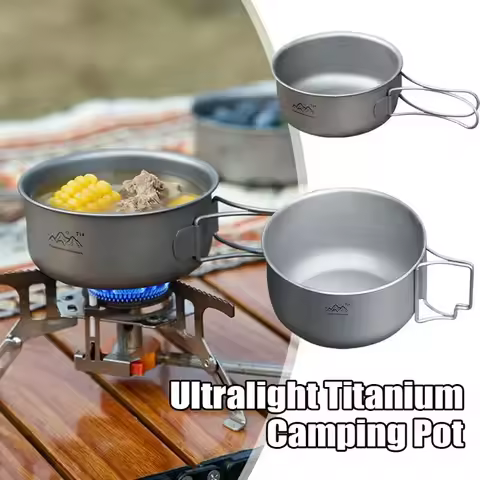 Titanium Camping Pot Ultralight Portable Titanium Alloy Bowl Handle for Backpacking Hiking Outdoor C