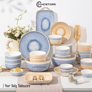 HCSTORE UNIQUE CAFE STYLE BLUE STRIP MOTIF DINNER PLATES SUITABLE FOR PLATES, ALREADY OVEN AND MICRO