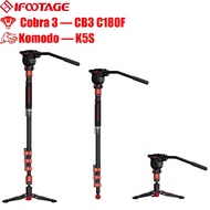 IFOOTAGE Cobra 3 71" Monopod Kit, Carbon Fiber Monopod with Fluid Head, Portable Travel Monopod with