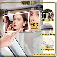 MIRRORKU Cermin Solek Kereta Premium Car Makeup Mirror Face Enlarge 3X with 3 Lights Sun Visor