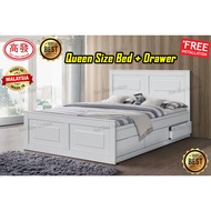 Queen Bed Drawer Wooden Bed Katil Dua Orang katil Kayu 3 Laci Bed Frame - (Bed only)( without Mattress)