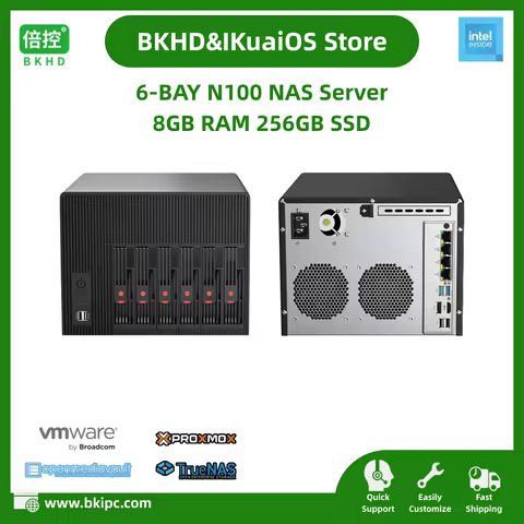 6-Bay NAS Sever Support Docker 2.5" 3.5" SATA Hard Disk Inside N100 8GB RAM 256GB SSD 4 ports 2.5GbE