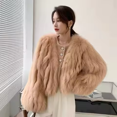 Winter Elegant Faux Fur Women Crop Coats Y2K Korean Chic O Neck Warm Short Fur Jacket Female Fashion