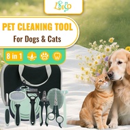LDECO 8-in-1 Pet Grooming Kit Set | Foldable Bowl & Nail Clipper & Scissors | Pet Groming Brush Tool