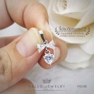 จี้สร้อยคอ ประดับคริสตัลเพชรรูปหัวใจ Heart Shaped ลายโบ Ribbon ขนาดเล็ก เครื่องประดับ สร้อย PD106 Va