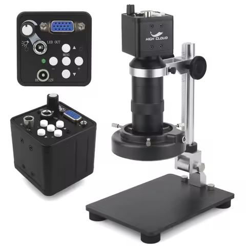 13MP VGA Video Microscope Camera 1080P + Zoom 1-130X C-mount Lens + Brightness Adjustable Light Big 