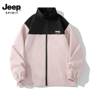 JEEP SPIRIT เสื้อโค้ทแจ็คเก็ตแขนยาวสำหรับทั้งหญิงและชายแนวสปอร์ตลำลองของคอเสื้อแขนยาวเสื้อแจ็คเก็ต