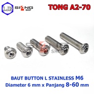 Bolt Button L M6 Stainless 304 A2-70 Length 8 to 60 mm