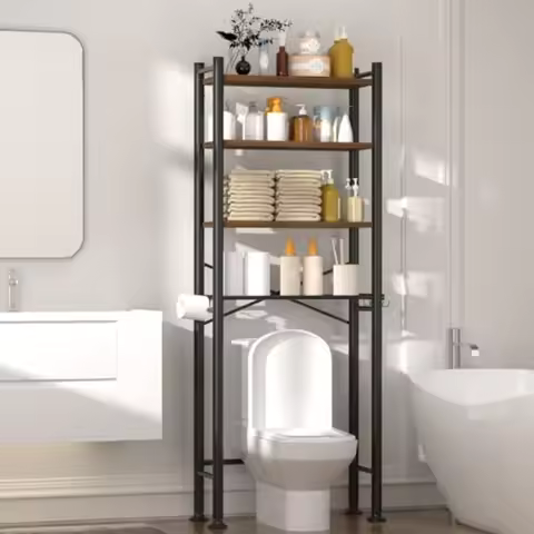 4-Tier Over-The-Toilet Storage Rack Bathroom Organizer Shelf Over Toilet with Adjustable Shelf Frees