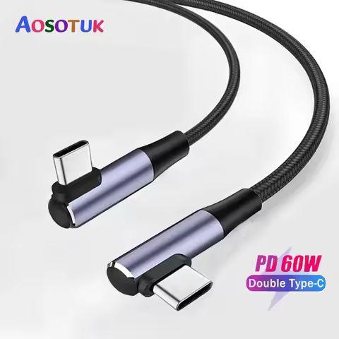 USB-C to Type-C 60W 3A Fast Charging Cable, 90° Angled Design, Nylon Braided.For Type-C phones/table