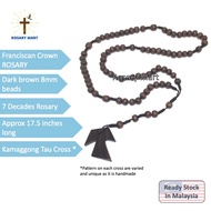 Franciscan Crown Rosary * Dark Brown 8mm Beads *Kamaggong Tau Cross * Black String * Handmade