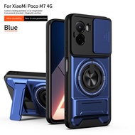 Casing for Xiaomi Poco M7 4G Shockproof Magnetic Armor Casing Anti-Fall Bumper Ring Holder Hard PC C