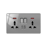 CB certification LEJIA PMMA Grey Panel Switch 13amp Modern Lighting Switch Universal 3 Pin Plug Sock