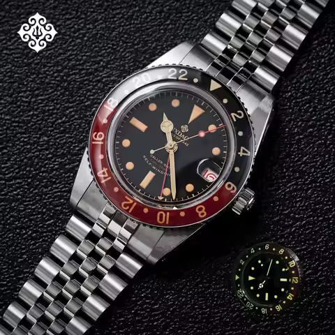 IPOSE IXDAO 6542 Men's NH34 Mechanical Watches 904L Stainless Steel GMT Watches 100M Waterproof Retr