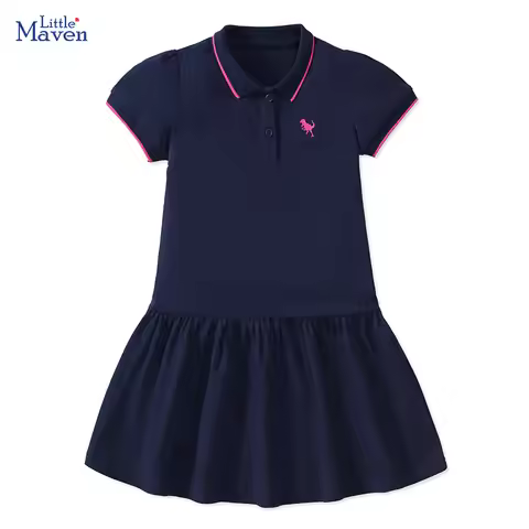 Little Maven Baby Girls Kids Clothes 2024 Summer Dress Cartoon Dinosaur Dresses Children's Clothing 