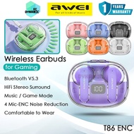 Awei T86 Gaming Earbuds ENC Wireless Earbuds Noise Reduction Gaming Headphone Gaming Earphone Awei B