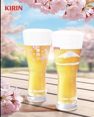 全新 KIRIN 麒麟一番搾 櫻花富士山玻璃啤酒杯