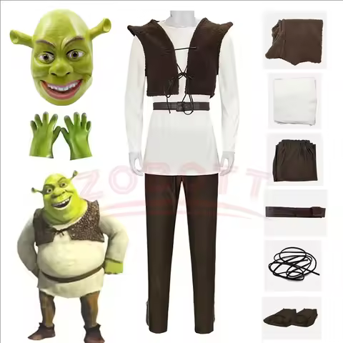 Movie Monster Shrek Cosplay Costumes Mask Shrek Top Vest Pants for Men Performance Role Play Hallowe