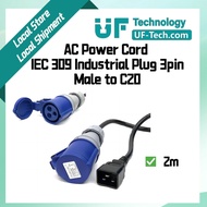 UFTECH C20 to IEC 309 3 Pin Industrial Socket AC Power Cord Cable 16A 2m (2.5mm²)