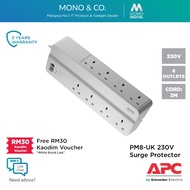 APC Surge Protector Essential SurgeArrest Power Extension PM8-UK with 8 Outlets 230V - White [Free K