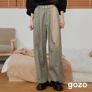 [gozo] gozo Embroidered Wide Waist Pleated Pants (Gray/Green _ M/L) | Women Slim-Fit Versatile