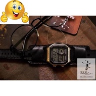 (GIVE FULL ACCESSORIES) BLACK COW LEATHER WATCH STRAP FOR CASIO AE1200 + B2 BUNDSTRAP.