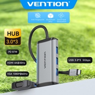 Vention USB C Hub with HDMI and VGA, 4K/1080P Dual Monitor Adapter with PD Charging Port, 3-Port USB