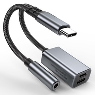 USB C to 3.5mm Audio Adapter with Charger, 3 in 1 USB C Headphone Adapter with PD 27W & Lightning 10