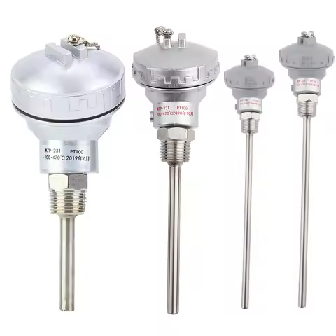 PT100 50/100/200mm Temperature Sensor Probe 1/2' NPT Thread Thermocouple Stainless Steel Terminal He