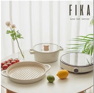 韓國FIKA 鑄造燒烤盤+22cm湯鍋連玻璃蓋+IH電磁爐 (一套3件）