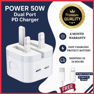 50W Power Adapter Fast Charger PD Type C To C Cable / USB C To Ligning Cable Fast Charging UK 3 Pin 