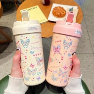 BUTUTU Water Cup, Stainless Steel Butterfly Flask Tumbler, Cute with Tea Strainer 550ML Vacuum Insul