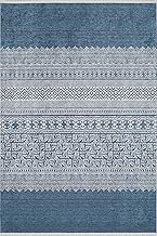 6'7" x 9'10" - 200 x 300 Cm Culiacan Blue Modern Cotton Machine Washable Non Slip Living Room Bedroo