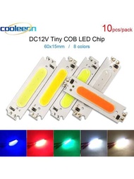 10入組60x15mm 12v 1w微型cob Led燈珠,包含電阻器,暖白色、冷白色、紅色、藍色、綠色、橙色、粉紅色多種顏色以diy Led照明為主（dc12v）