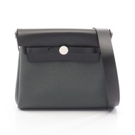 【二手】愛馬仕 HERMES 單肩背包 Herbag Zip Mini Vert Mangrove/黑色帆布皮革 Herbag Zip Mini Vert Mangrove/黑色
