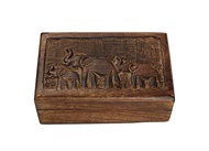 Ajuny Hand Carved Decorative Elephant Motif Mango Wooden Trinket Holder Keepsake Treasure Chest Orga