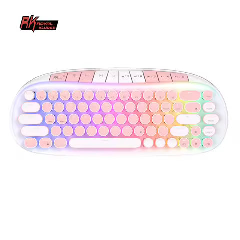 RK ROYAL KLUDGE ROUND Retro Punk Mechanical Keyboard 2.4G Wireless Bluetooth USB 68 Keys RGB Hot Swa