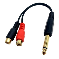 Qaoquda 6.35mm to 2RCA Cable, Gold Plated 6.35mm 1/4 inch Mono TS Male to 2 Dual RCA Female Plug Y S