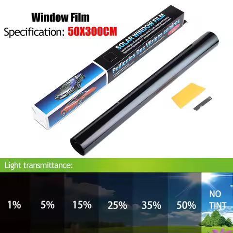 50x300cm 1/5/15/25/35/50 Percent Car Window Tint Film Car Glass Sticker Sun Shade Film Summer UVProt