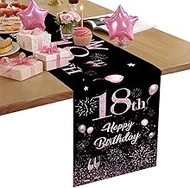 Decoration 18th Birthday Girl Table Runner for 18th Birthday with Pink Glitter 18th Happy Birthday M
