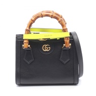 【二手】Gucci GUCCI Diana Mini GG Marmont 兩用手提包 655661 黑色/ブラウン皮革 Diana 小號托特包 女士二手 A