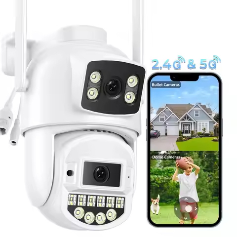 10MP 5K Wifi IP Camera Outdoor 2.4GHZ 5GHZ PTZ Surveillance Camera Dual Lens Dual Screens Email Aler