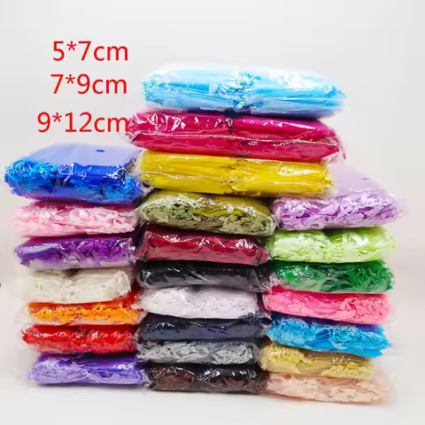 100pcs/lot 5x7 7x9 9x12CM Organza Bags Wedding Party Christmas Decoration Drawstring Gift Bag Pouch 
